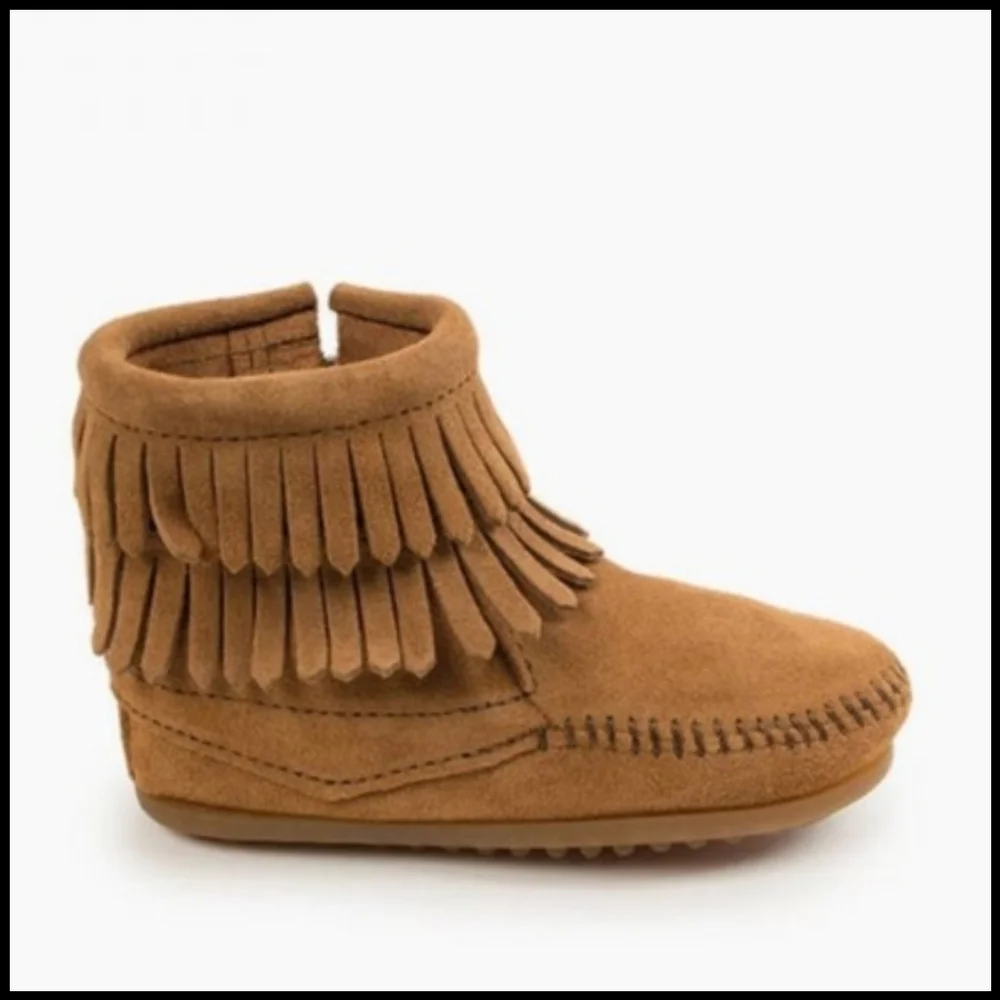 NWT Baby Minnetonka Double Fringe Bootie in Taupe